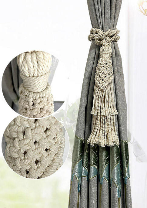 

Decorative Tassel Braided Rope Curtain Tieback, Beige, 501485