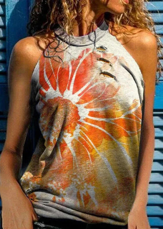 

Flower Tie Dye Ripped Hole Halter Tank - Yellow, 506414