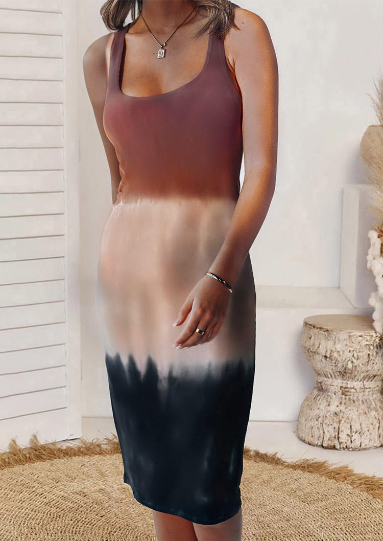 

Tie Dye Color Block Sleeveless Mini Dress, Multicolor, 506474