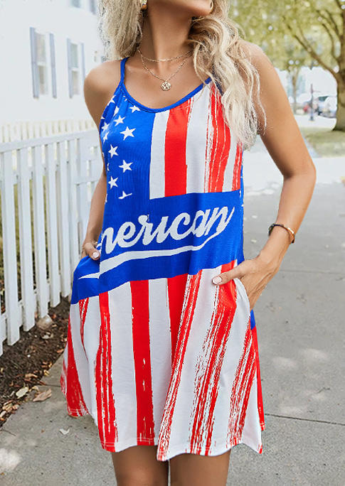 

American Flag Star Striped Mini Dress, Multicolor, 506915