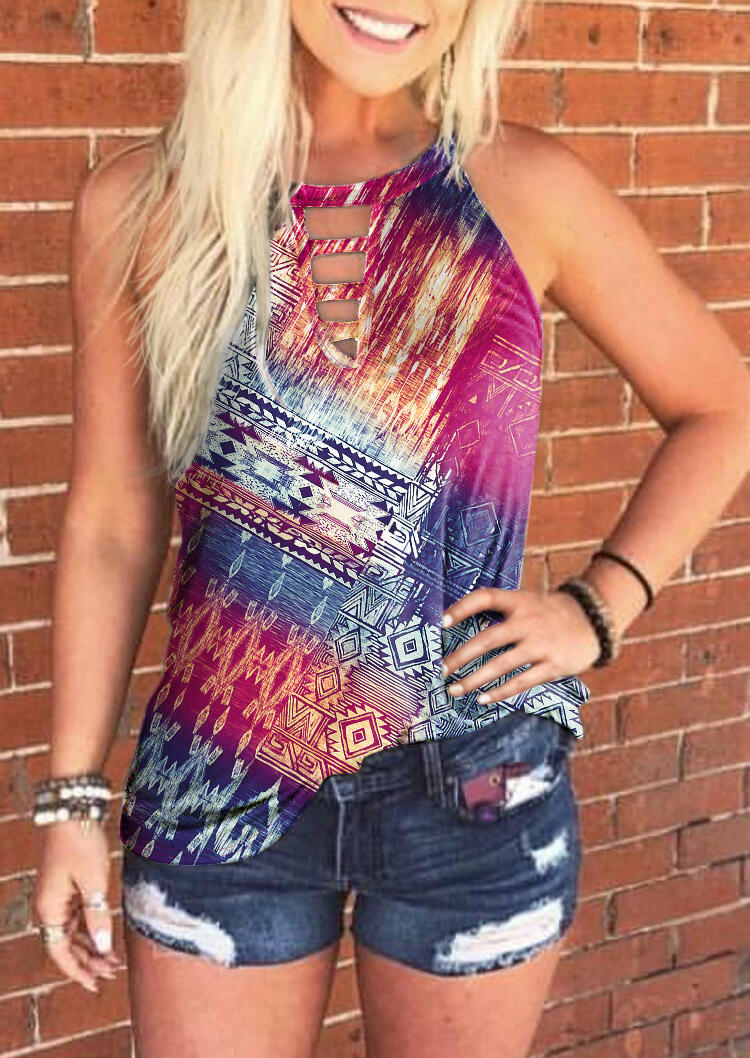 

Aztec Geometric Western Keyhole Neck Tank, Multicolor, 507032