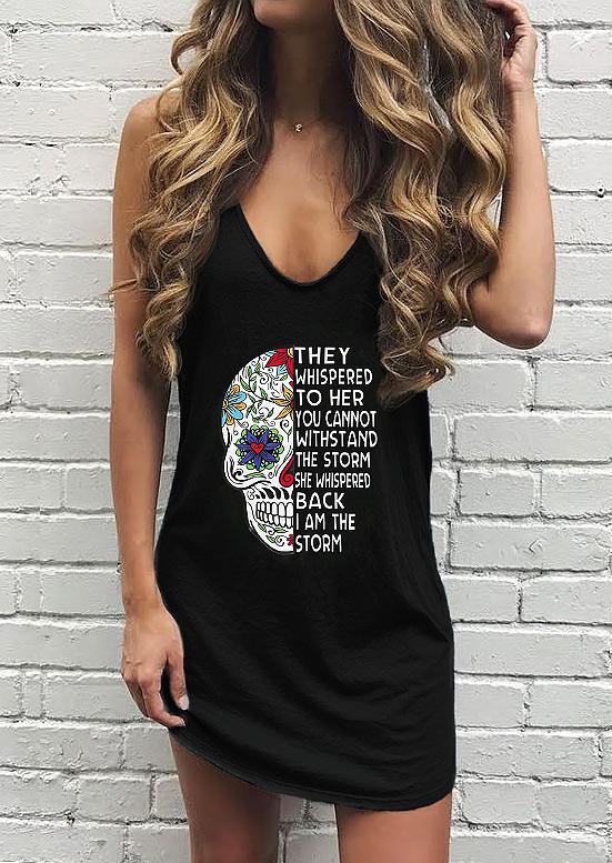 

Skull Letter Graphic Mini Dress - Black, 507037