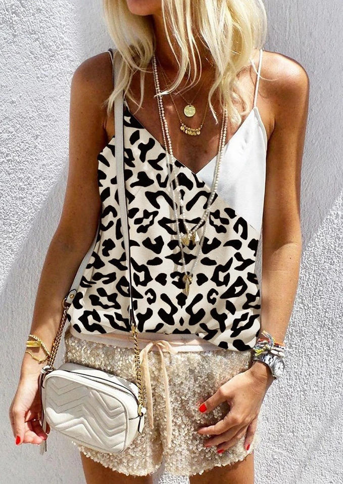 

Leopard Splicing V-Neck Camisole, 507045