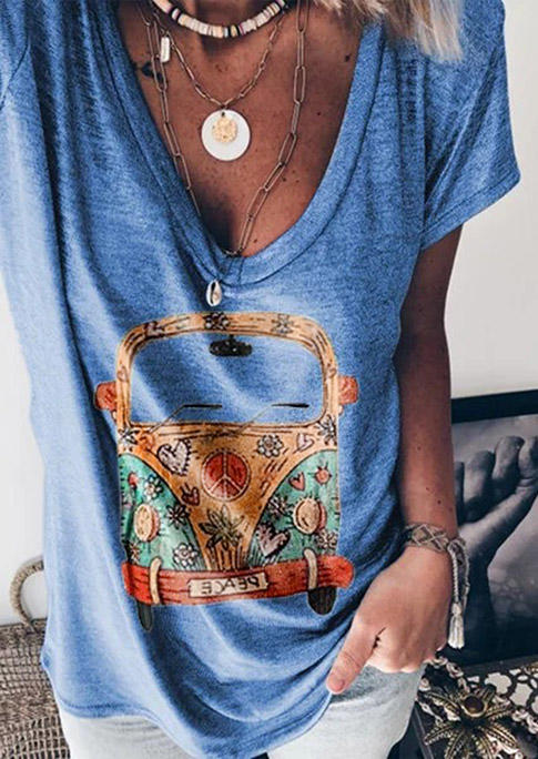 

Truck V-Neck Loose T-Shirt Tee - Blue, 507086