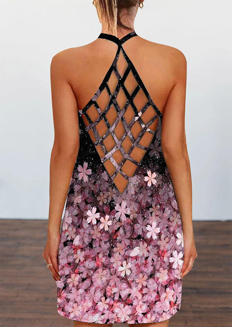 

Floral Hollow Out Halter Mini Dress, Multicolor, 507124