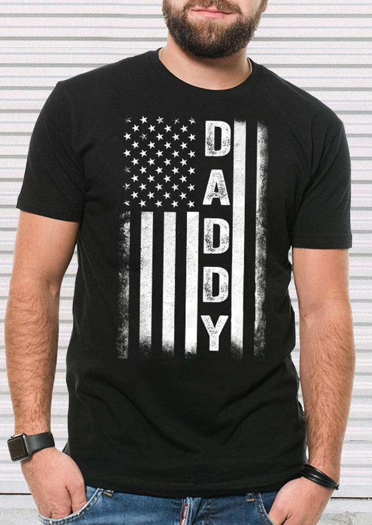 

Men American Flag Star Striped Daddy T-Shirt Tee - Black, 507132