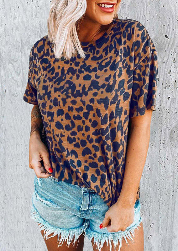

Leopard Short Sleeve O-Neck T-Shirt Tee, 507202