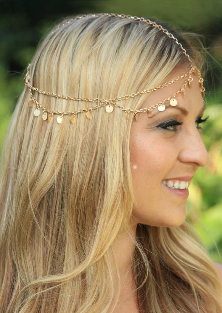 

Bohemian Mini Disc Tassel Hair Chain Headpiece, Gold;silver, 507210