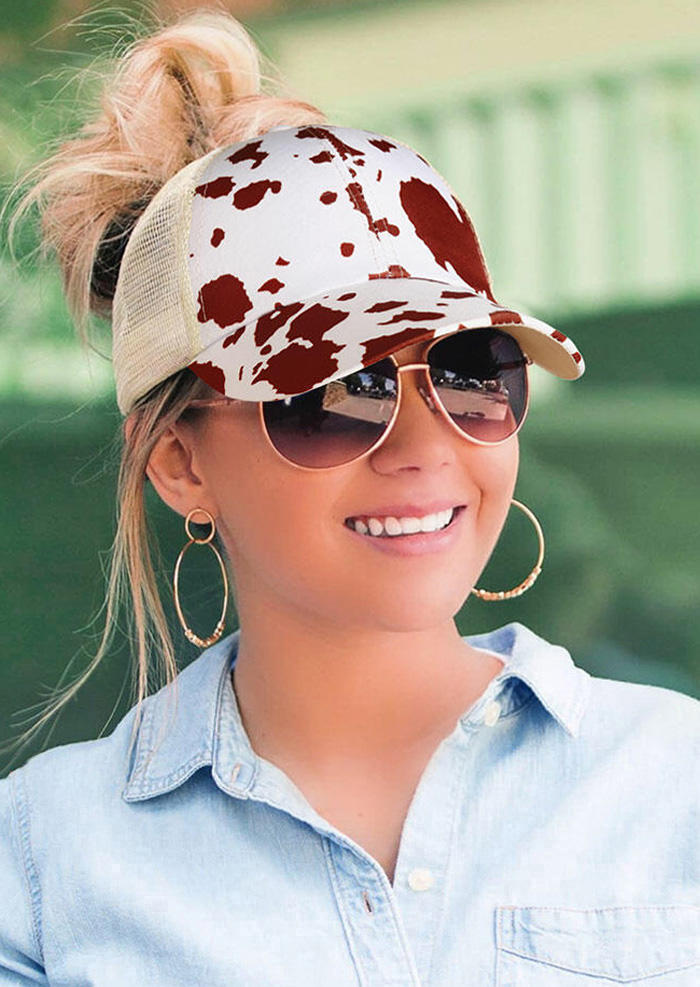 

Cow Mesh Splicing Criss-Cross Baseball Cap, Coffee, 484498