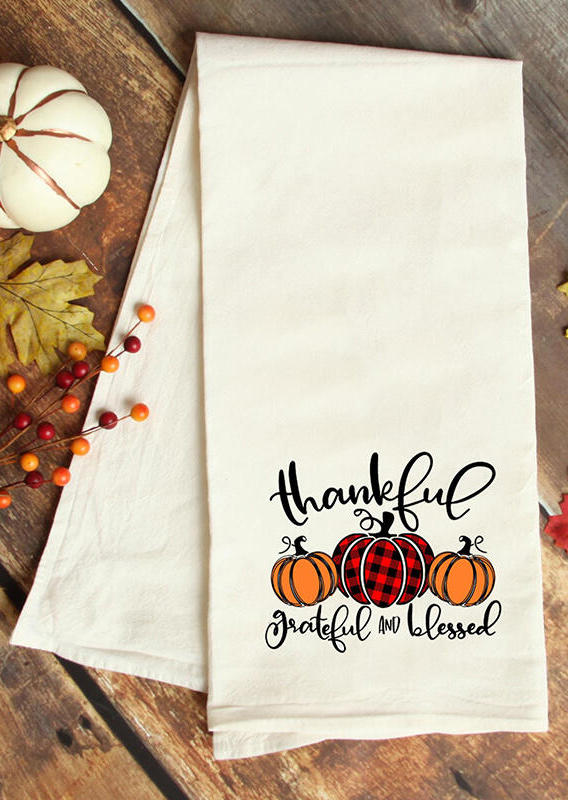 

Thankful Grateful And Blessed Buffalo Plaid Pumpkin Tea Towel, Beige, 488365