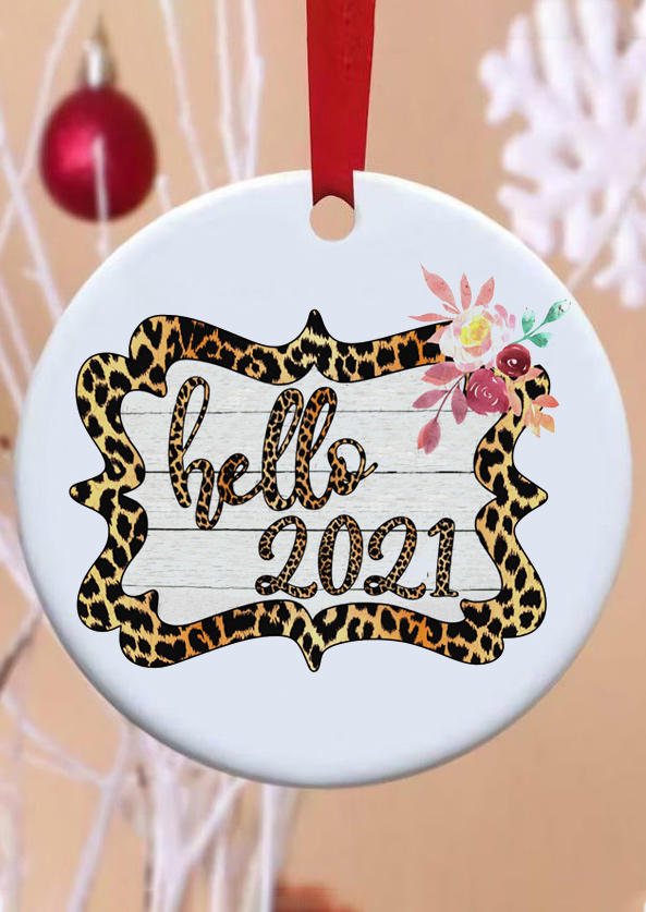 

Hello 2021 Leopard Floral Hanging Ornament, White, 492701