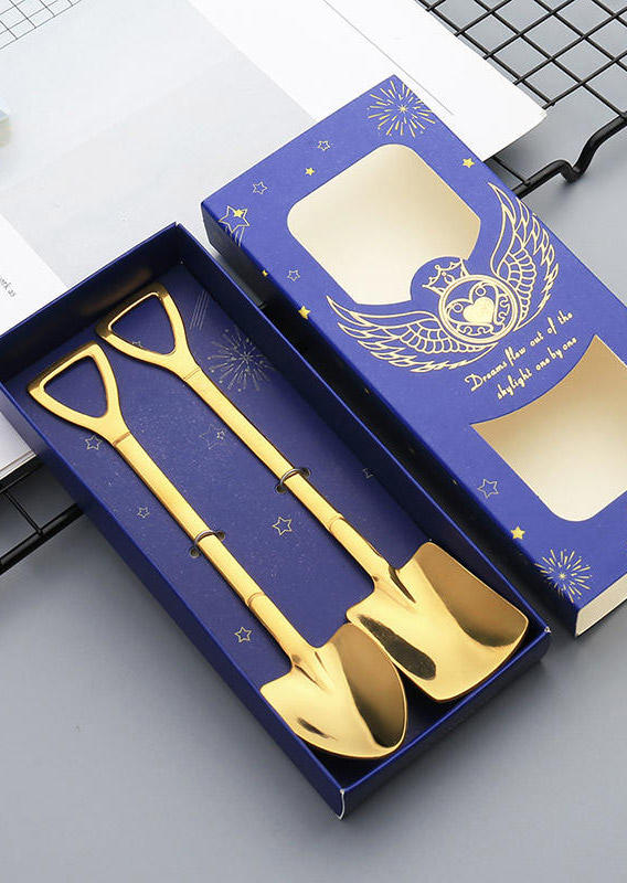

2Pcs 304 Stainless Steel Dessert Spade-shaped Spoon, Gold, 503937