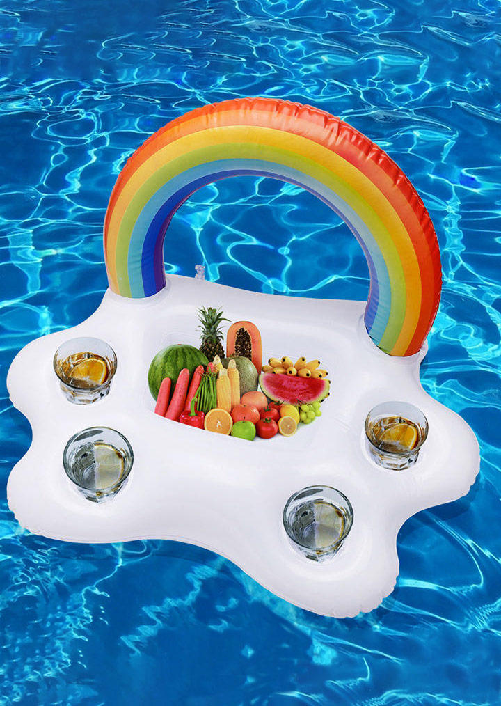 

Rainbow Cloud Beach Drink Salad Fruit Holder Pool Float, Multicolor, 504315
