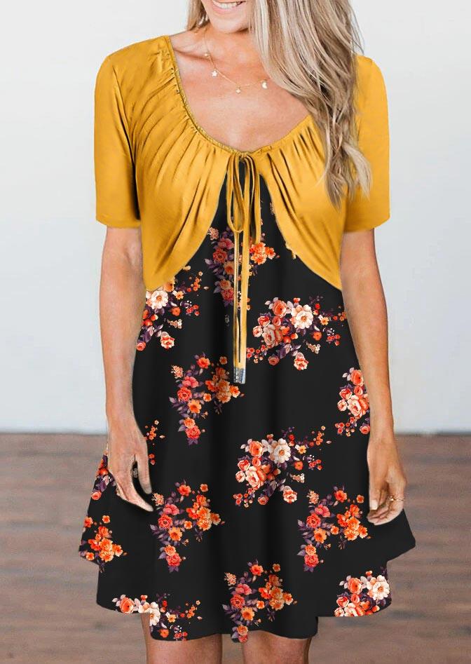 Floral Ruffled Tie Casual Mini Dress