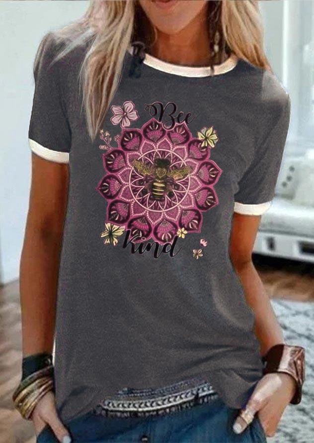 

Mandala Floral Bee Kind T-Shirt Tee - Gray, 507200