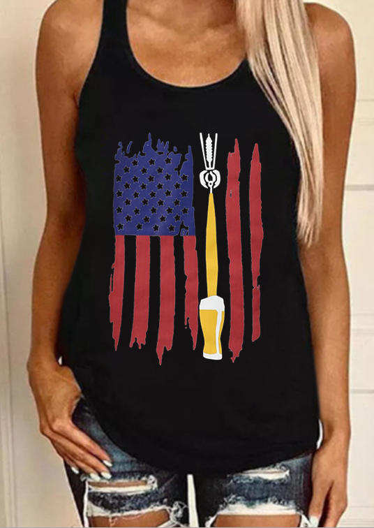 

American Flag Star Striped Beer Racerback Tank - Black, 507204