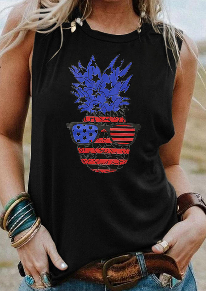 Pineapple American Flag Star Striped Tank - Black, 507209