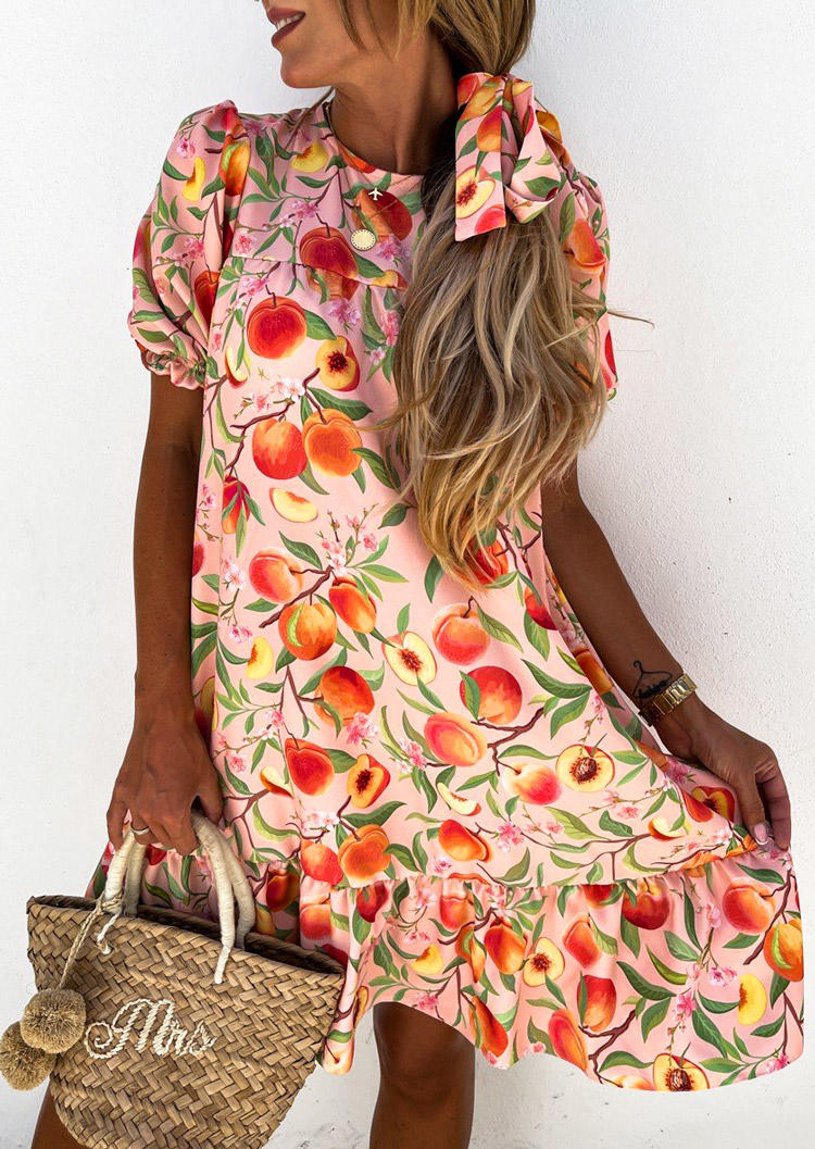 

Peach Ruffled Elastic Cuff Mini Dress with Headband, Multicolor, 507254