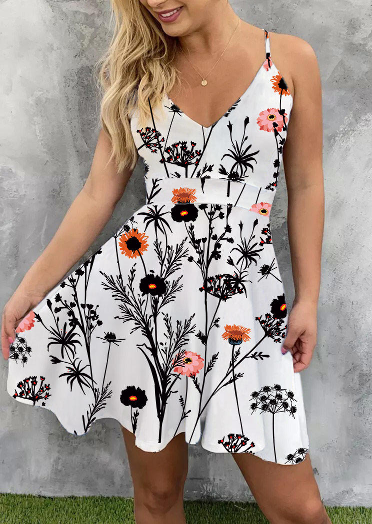 

Floral Lace Splicing Spaghetti Strap V-Neck Mini Dress, Multicolor, 507273