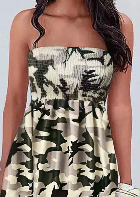 Camouflage Smocked Strapless Mini Dress