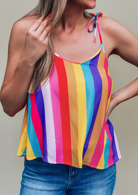 

Rainbow Striped Adjustable Strap Camisole, Multicolor, 507287