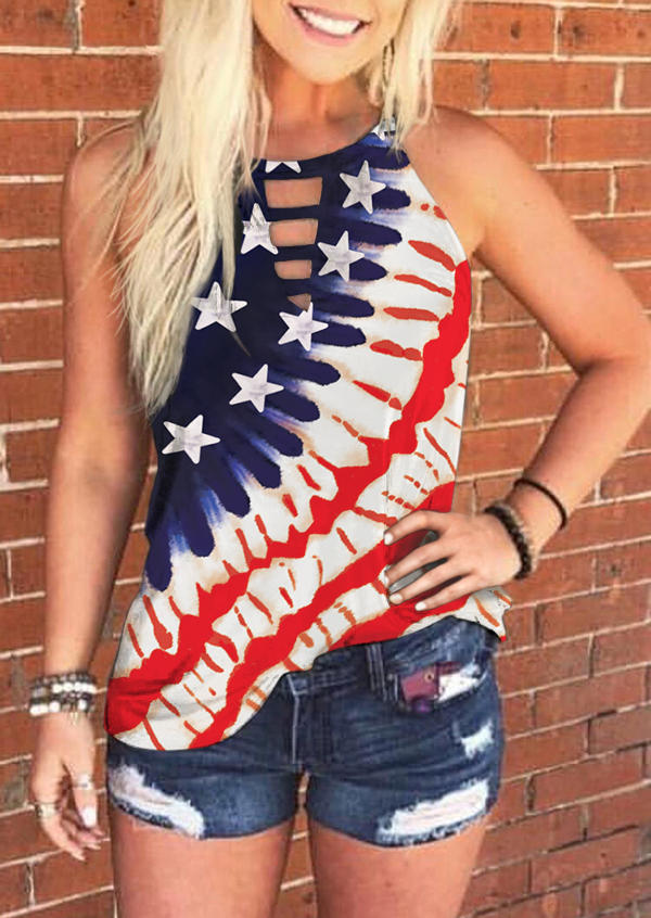 

American Flag Star Keyhole Neck Halter Tank, Multicolor, 507290