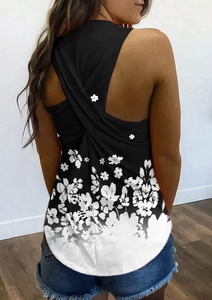 

Floral Racerback Sleeveless Tank - Black, 507345