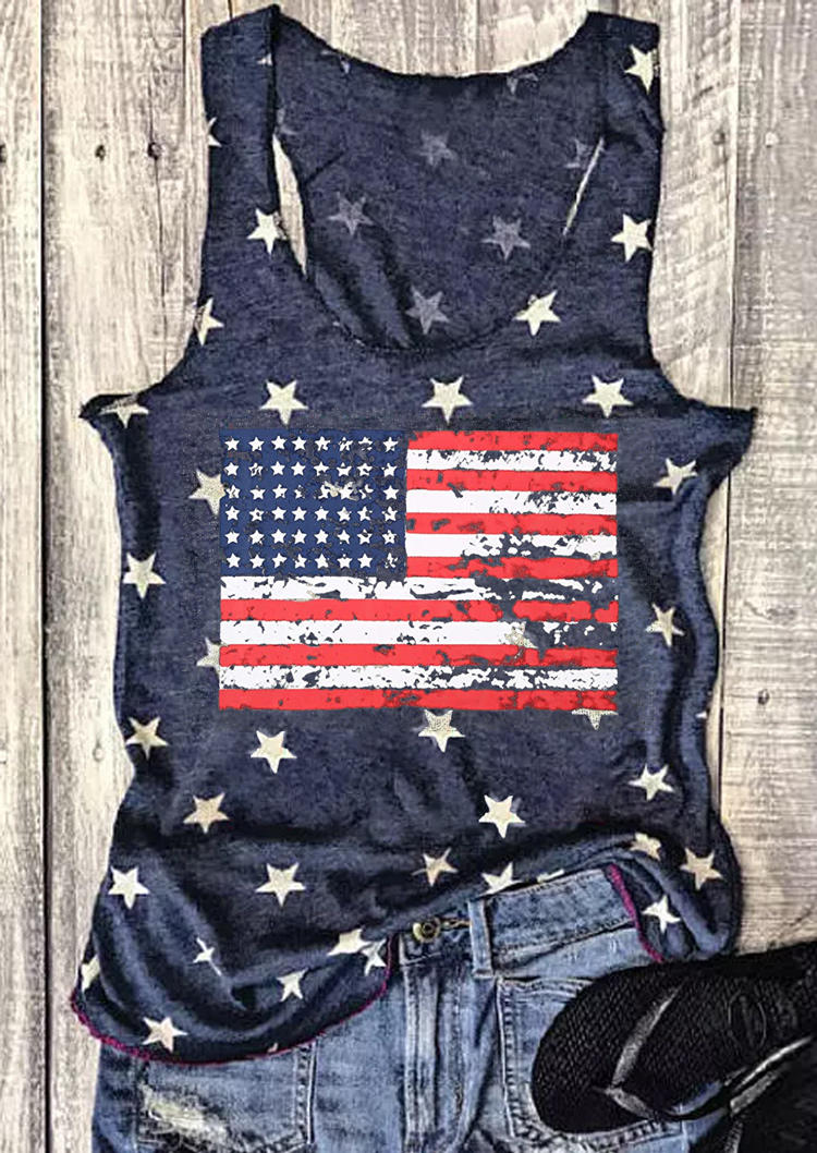 

American Flag Star Striped Racerback Tank - Navy Blue, 507348