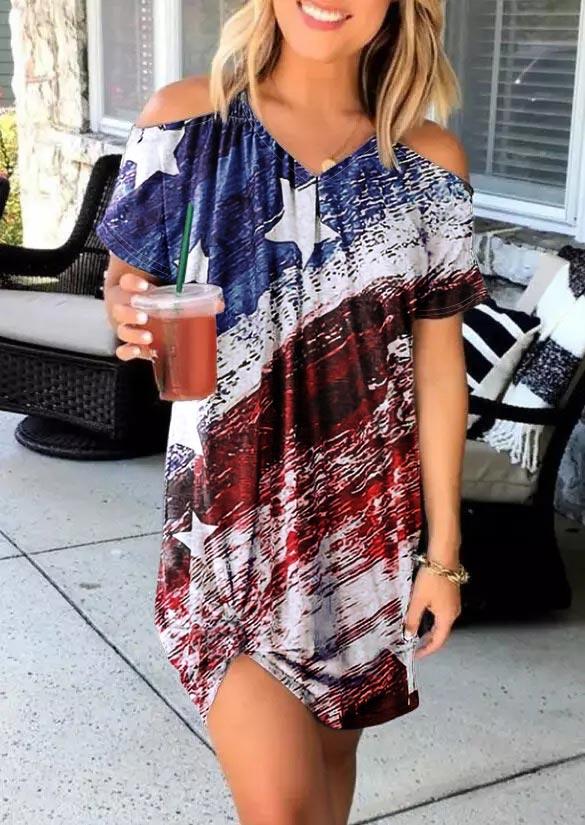 

American Flag Star Cold Shoulder Mini Dress, Multicolor, 507352