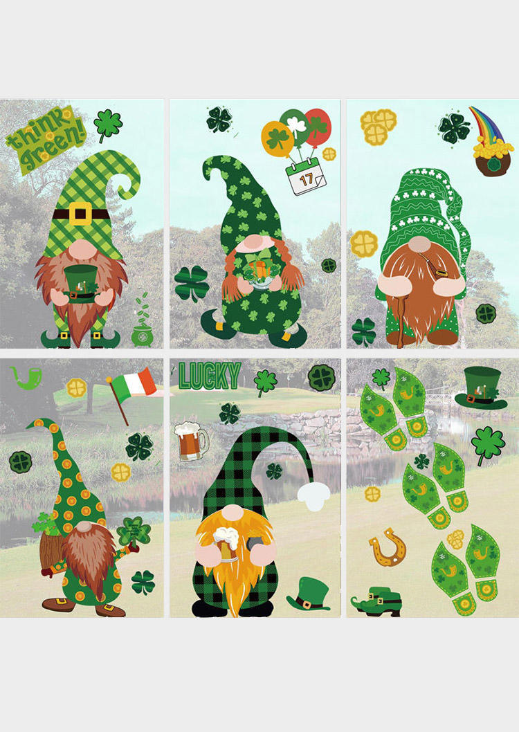

9Pcs Lucky Shamrock Gnomies Window Stickers, Multicolor, 496045