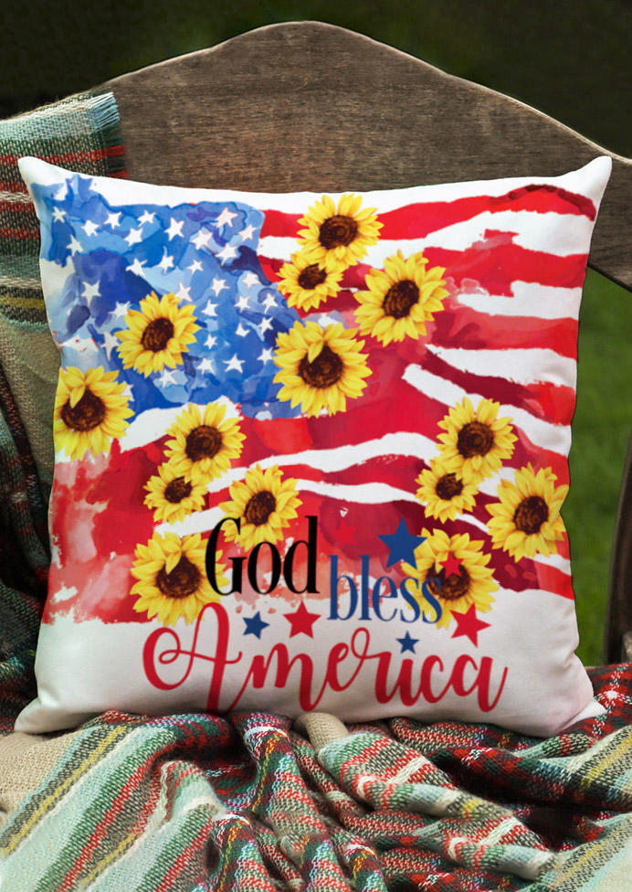 

God Bless American Flag Sunflower Pillowcase without Pillow, Multicolor, 504389