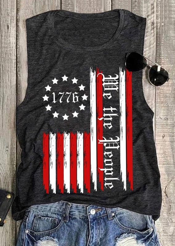 American Flag Star Striped 1776 We The People Tank - Dark Grey