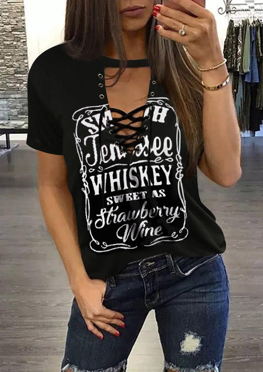 

Whiskey Sweet As Strawberry Wine Lace Up Blouse - Black, 506362