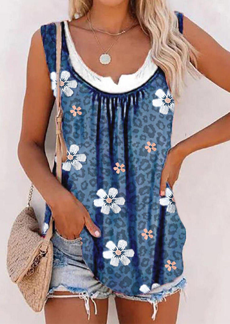

Leopard Floral Sleeveless Tank - Blue, 507376