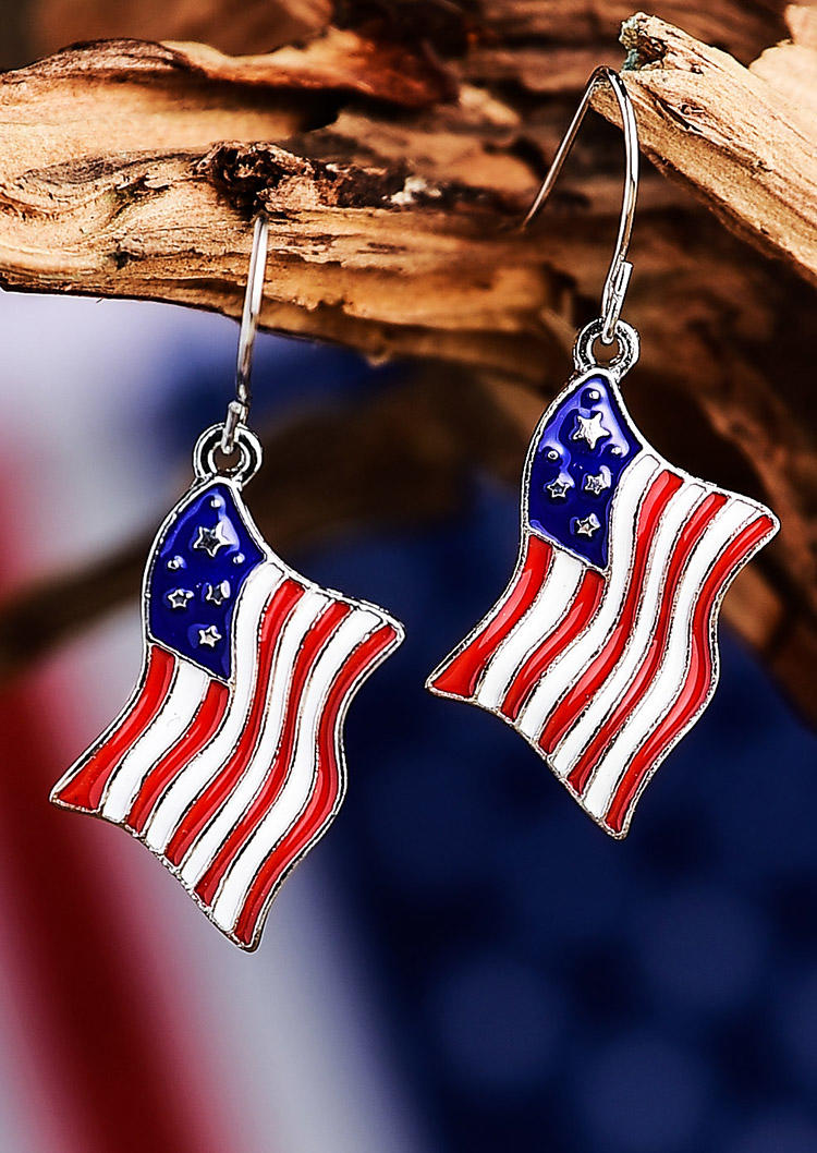 

American Flag Star Striped Alloy Earrings - Silver, 507388