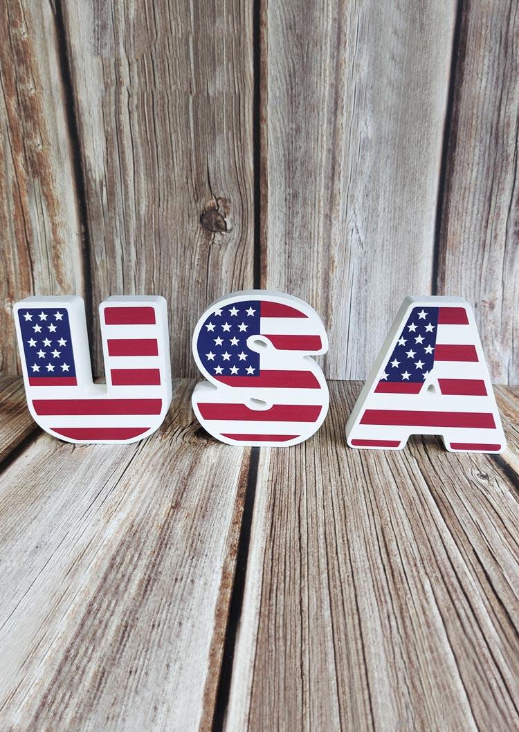 

3Pcs American Flag Star USA Table Wooden Decoration, Pattern2, 507535