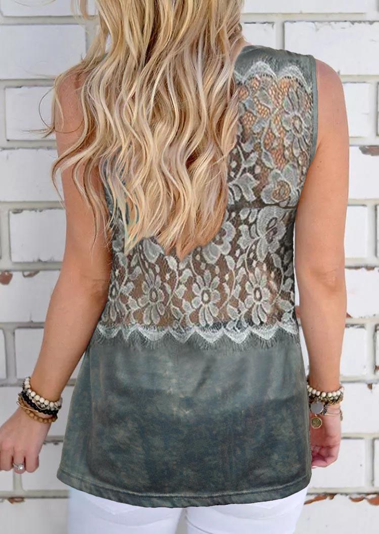 Floral Lace Sleeveless Tank - Gray