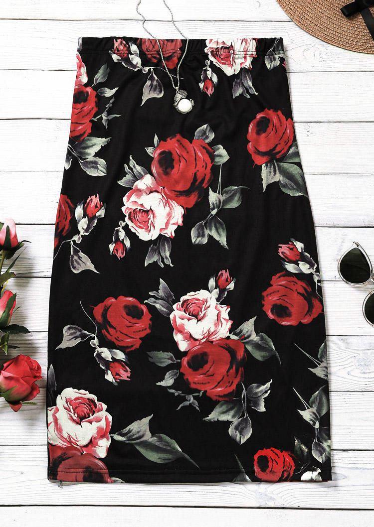 Floral Strapless Open Back Bodycon Dress