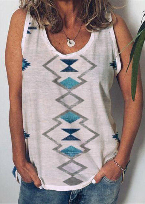 

Aztec Geometric Sleeveless O-Neck Tank, Multicolor, 507308