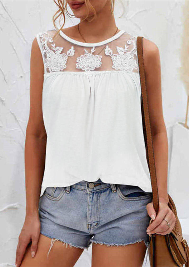 

Floral Lace Sleeveless Tank, White, 507469