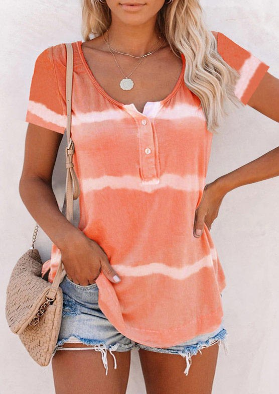 

Tie Dye Button Short Sleeve Blouse - Orange, 507473