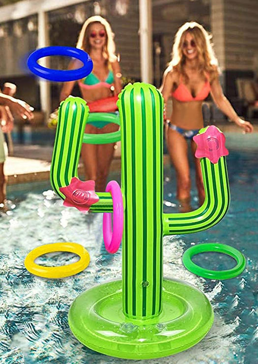 

5Pcs Cactus Swimming Pool Ring Toss Game Inflatable Pool Toy Set, Green, 504618