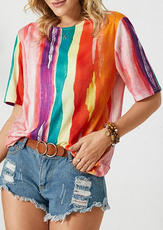 

Colorful Striped Graffiti Loose Blouse, Multicolor, 507638