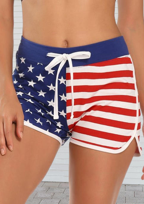 

American Flag Star Striped Drawstring Shorts, Multicolor, 507654