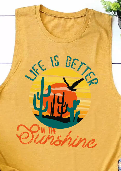 Life Is Better In The Sunshine Cactus Tank - Yellow