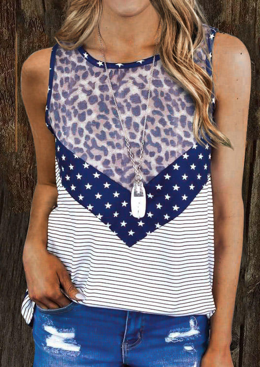 

Leopard Striped Star Sleeveless Tank, Multicolor, 506188
