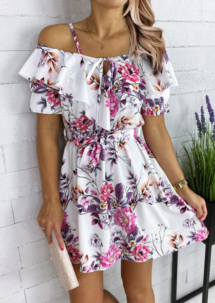 

Floral Ruffled Layered Cold Shoulder Mini Dress, Multicolor, 507278