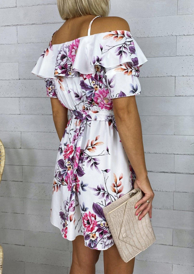 Floral Ruffled Layered Cold Shoulder Mini Dress