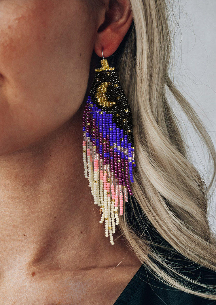 

Colorful Bohemian Moon Beading Tassel Earrings, Multicolor, 507545