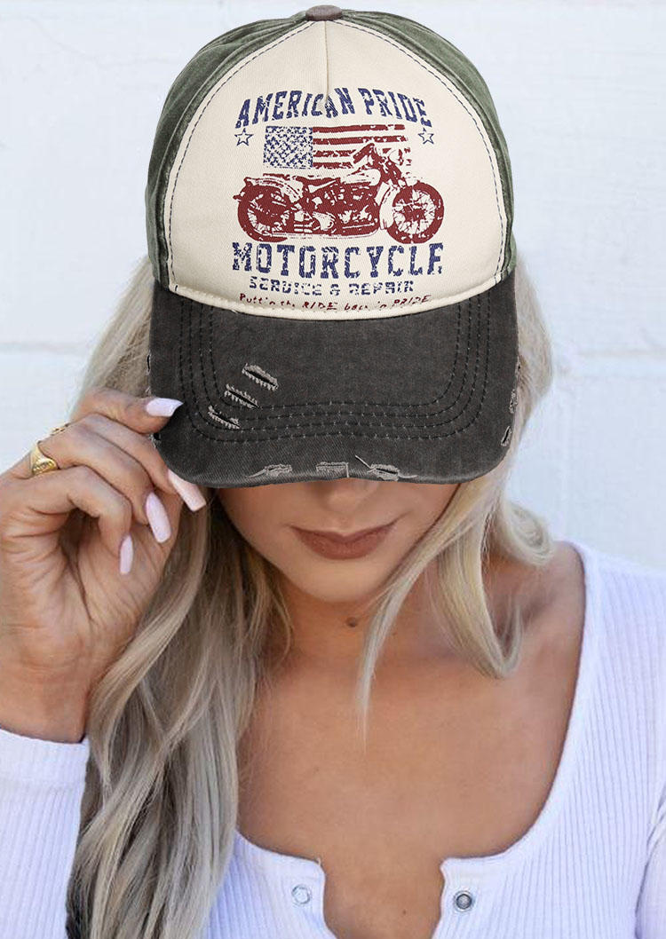 

American Flag Motorcycle Distressed Baseball Cap, Black, 507549